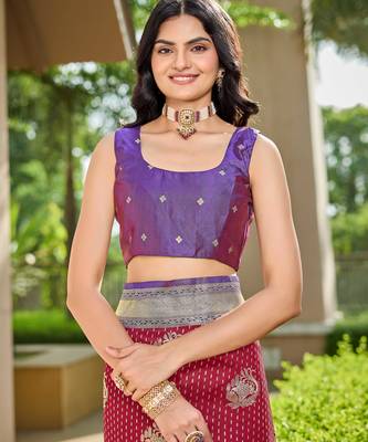 Women's ethnic banarasi silk blend saree | maroon color with purple border for festive & bridal functions 4