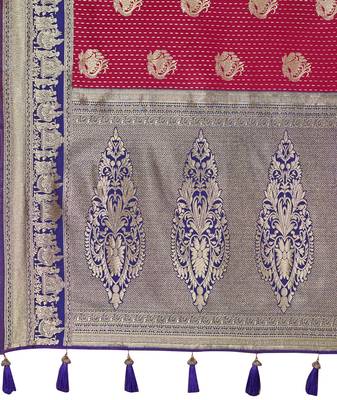 Women's ethnic banarasi silk blend saree | maroon color with purple border for festive & bridal functions 5