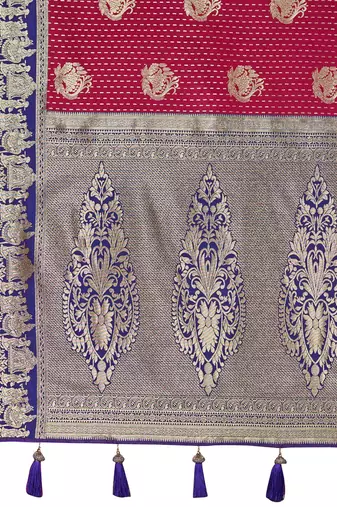 Women's ethnic banarasi silk blend saree | maroon color with purple border for festive & bridal functions