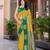 Designer banarasi mustard silk saree elegant gold zari work with contrast green border wedding party wear saree