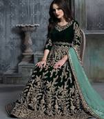 Emerald Green Velvet Cording Work Semi-Stitched Anarkali Gown