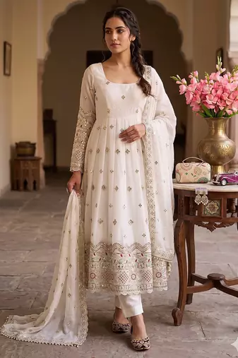 Premium off-white designer anarkali suit for wedding
