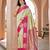 Designer banarasi cream silk saree elegant gold zari work with contrast pink border wedding reception party wear saree