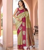 Designer banarasi beige silk saree elegant gold zari work with contrast maroon border wedding reception party wear saree