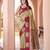 Designer banarasi beige silk saree elegant gold zari work with contrast maroon border wedding reception party wear saree