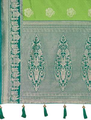 Women's ethnic banarasi silk blend saree | light green color with green border for festive & bridal functions 5