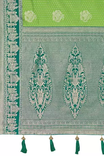 Women's ethnic banarasi silk blend saree | light green color with green border for festive & bridal functions