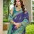 Women's ethnic banarasi silk blend saree | navy blue color with turquoise border for festive & bridal functions
