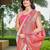 Women's ethnic banarasi silk blend saree | white color with pink border for festive & bridal functions