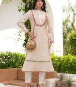 Ivory Floral Resham Emrboidered A-Line Silk Kurta Set-2
