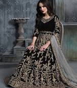black colure cording work velvet anarkali gown