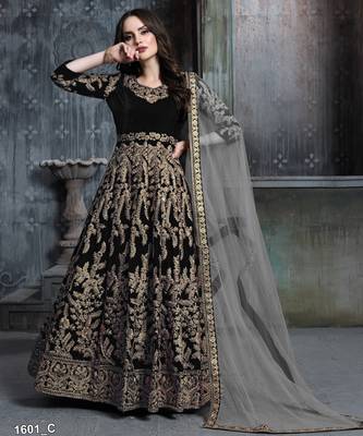 black colure cording work velvet anarkali gown 3