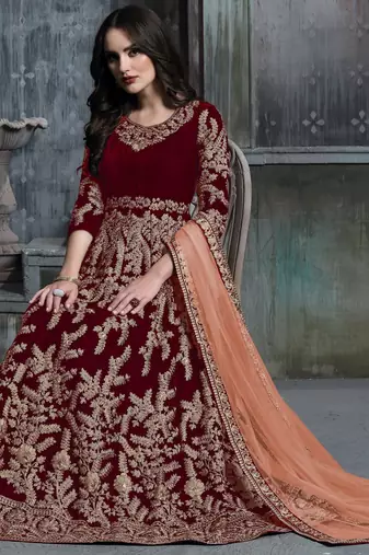 RED COLOR SEMI STICH VELVET GOWN
