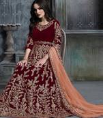 RED COLOR SEMI STICH VELVET GOWN