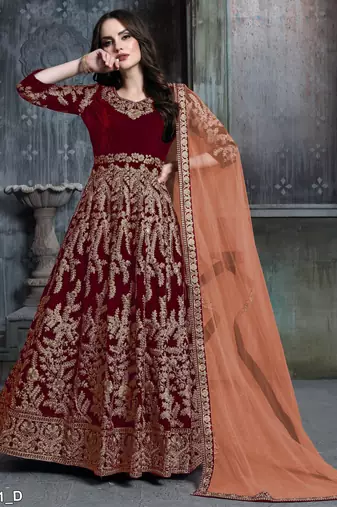 RED COLOR SEMI STICH VELVET GOWN