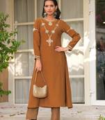 Mustard Rani Haar Hand Embroidered A-Line Kurta Set - 2