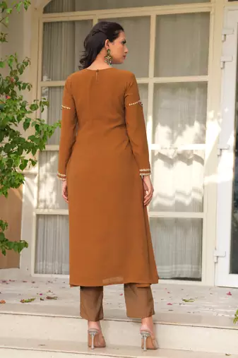 Mustard Rani Haar Hand Embroidered A-Line Kurta Set - 2