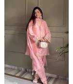 Baby pink embroidery gimmy silk full stitched farshi salwar suit set