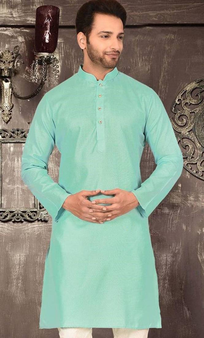 Orange cotton kurta with pattern work and fancy button churidar