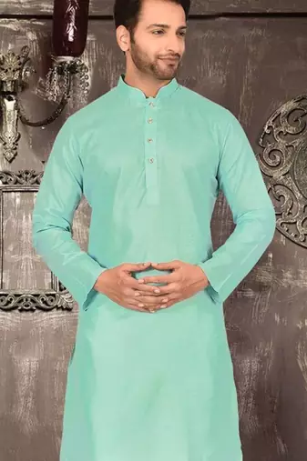 Orange cotton kurta with pattern work and fancy button churidar