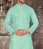 Orange cotton kurta with pattern work and fancy button churidar