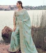 Light sky blue tissue silk with jaquard designer blouse wedding wear saree