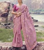 Onion pink tissue silk with jaquard designer blouse wedding wear saree