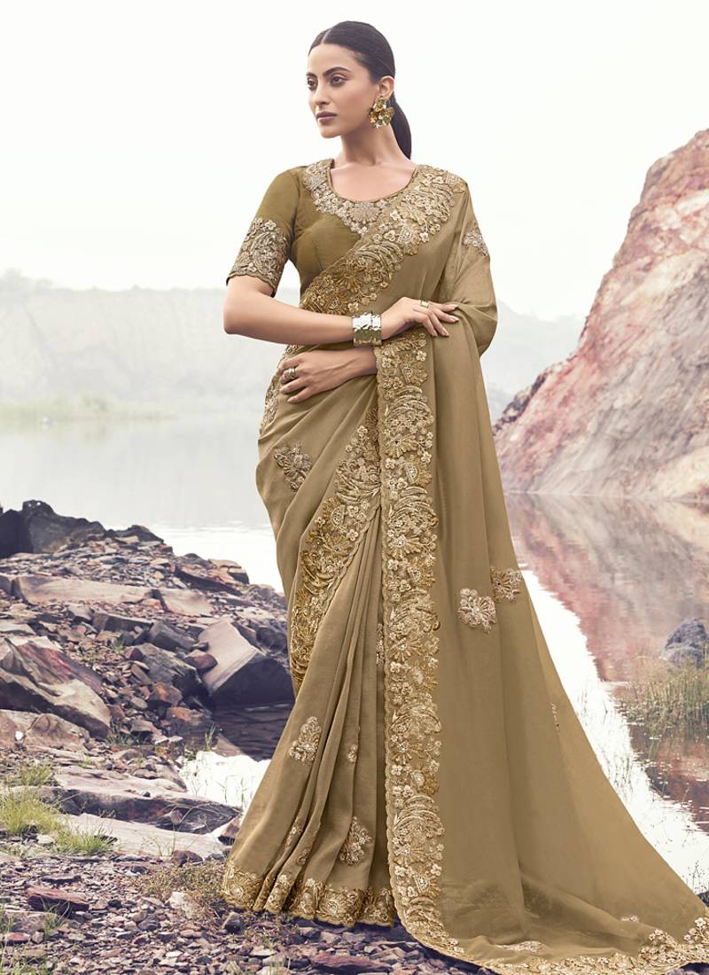 Chiku pure banarasi silk with designer blouse wedding wear saree