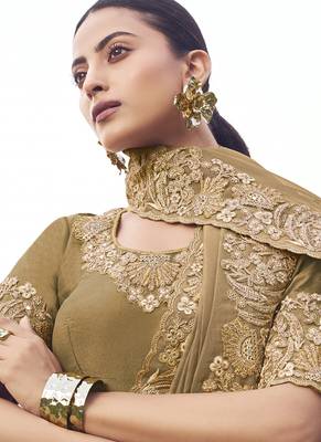 Chiku pure banarasi silk with designer blouse wedding wear saree 3