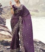 Wine pure satin silk with jaquard with designer blouse wedding wear saree