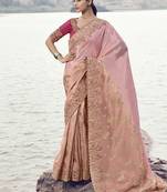 Shaded peach tissue silk with oraganza silk with designer blouse wedding wear saree