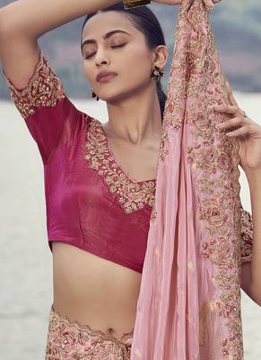 Shaded peach tissue silk with oraganza silk with designer blouse wedding wear saree 2