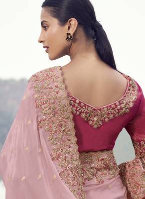 Shaded peach tissue silk with oraganza silk with designer blouse wedding wear saree 3