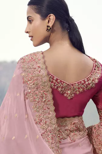 Shaded peach tissue silk with oraganza silk with designer blouse wedding wear saree