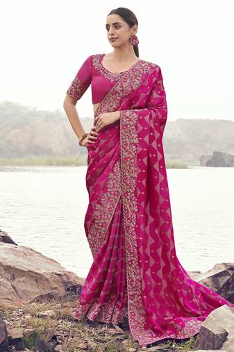 Rani pure satin silk with jaquard with designer blouse wedding wear saree