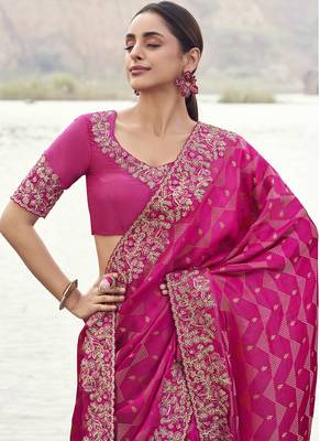 Rani pure satin silk with jaquard with designer blouse wedding wear saree 2