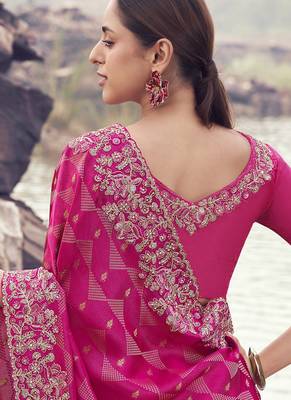 Rani pure satin silk with jaquard with designer blouse wedding wear saree 3