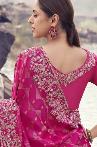 Rani pure satin silk with jaquard with designer blouse wedding wear saree