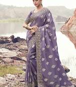 Lavender tissue silk with jaquard with designer blouse wedding wear saree