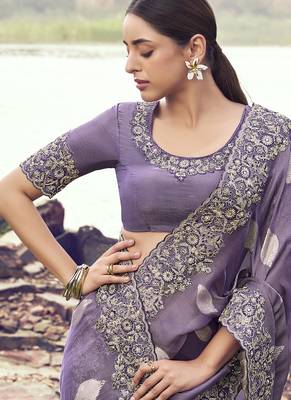 Lavender tissue silk with jaquard with designer blouse wedding wear saree 2