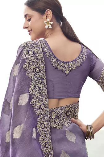 Lavender tissue silk with jaquard with designer blouse wedding wear saree