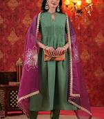 Wine Pintuck Kurta Set with Gota Work Organza Dupatta