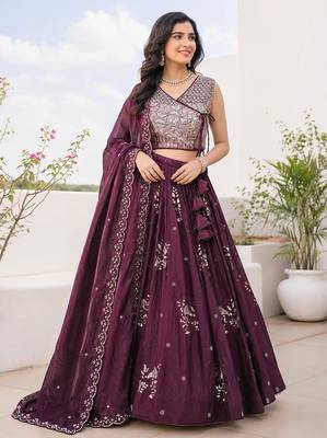 Wine Purple Designer Lehenga Choli with Heavy Silver Bead & Sequin Work Dupatta 1