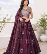 Wine Purple Designer Lehenga Choli with Heavy Silver Bead & Sequin Work Dupatta