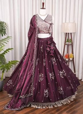 Wine Purple Designer Lehenga Choli with Heavy Silver Bead & Sequin Work Dupatta 3