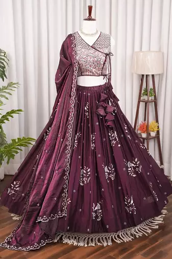 Wine Purple Designer Lehenga Choli with Heavy Silver Bead & Sequin Work Dupatta