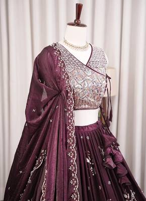 Wine Purple Designer Lehenga Choli with Heavy Silver Bead & Sequin Work Dupatta 4