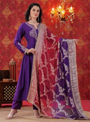 Purple Zari Embroidered Anarkali Set with Ombre Dupatta 1