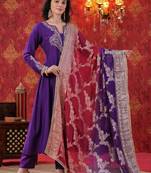 Purple Zari Embroidered Anarkali Set with Ombre Dupatta