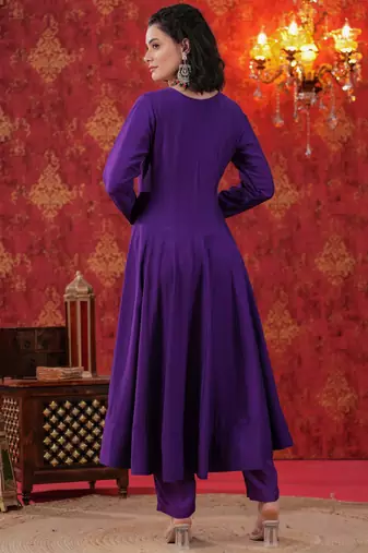 Purple Zari Embroidered Anarkali Set with Ombre Dupatta
